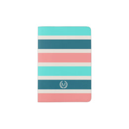 Protège-passeport Corail, Turquoise et Turquoise Grille Monogramme i