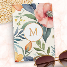 Watercolor Coral and Sage Floral Custom Monogram