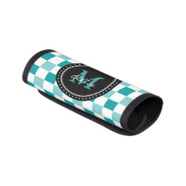Protège Poignée Pour Bagage Monogramme | Motif Aqua White Checkerboard