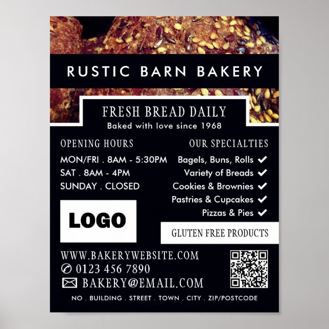 Protein Bread Rolls, Bakers, Bakery Store Advert Poster (Front)