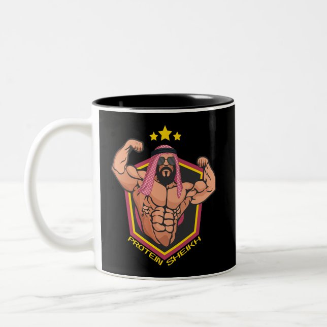 Protein Sheikh Funny Protein Shaker Bodybuilder Two-Tone Coffee Mug (Left)