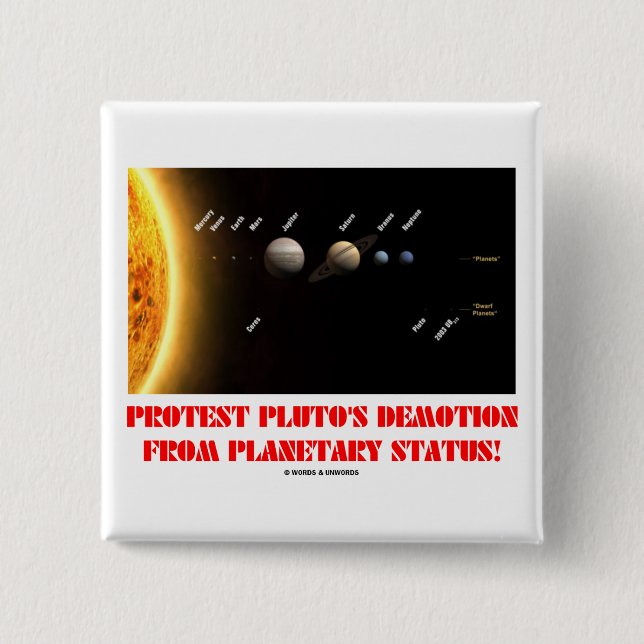 Protest Pluto's Demotion From Planetary Status! 2 Inch Square Button (Front)