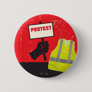 Protest Sign with yellow vest 2 Inch Round Button