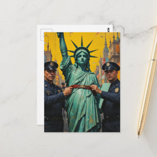 protesting lady liberty arrested by police  postcard