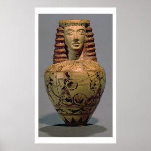 Proto-Corinthian aryballos with a human head, deco Poster