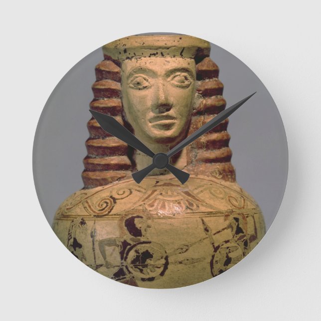 Proto-Corinthian aryballos with a human head, deco Round Clock (Front)