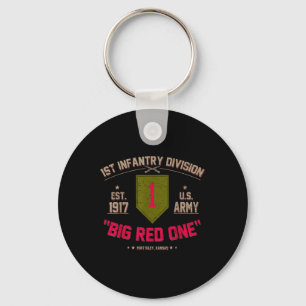 Proud 1st Infantry Division Us Veteran Big 1 Red O Keychain