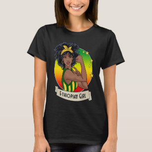 Proud Afro Ethiopian Girl Ethiopia Flag Colors Her T-Shirt