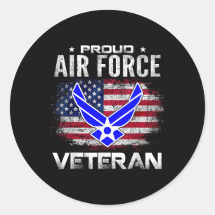 Proud Air Force Veteran With American Flag Gift Ve Classic Round Sticker