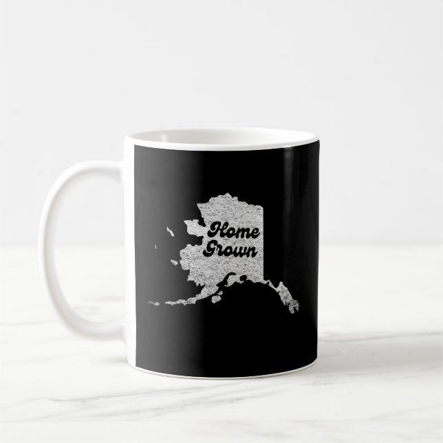 proud Alask State home grown Map Outline Rocky Map Coffee Mug (Left)