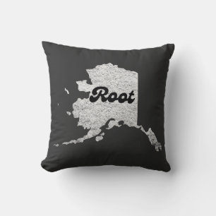 proud Alask State Root Map Outline Rocky Map AK Throw Pillow