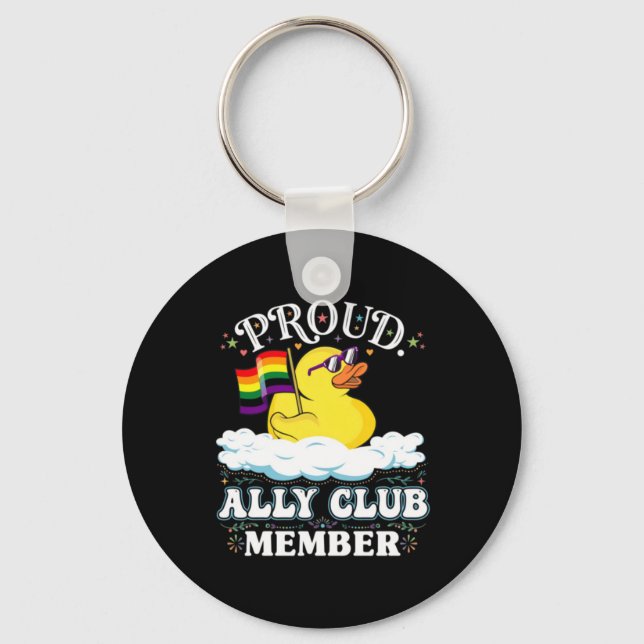 Proud Ally Club Duck Pride Flag Keychain (Front)