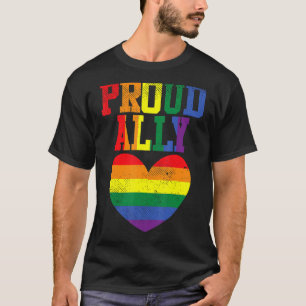 Proud Ally Heart Protest Lgbtq Rainbow Flag Gay Pr T-Shirt