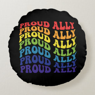 Proud Ally LGBTQ Gay Pride Rainbow Round Pillow