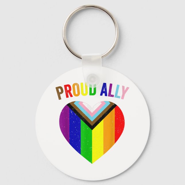 Proud Ally LGBTQAI Gay POC Transgender Pride Flag  Keychain (Front)