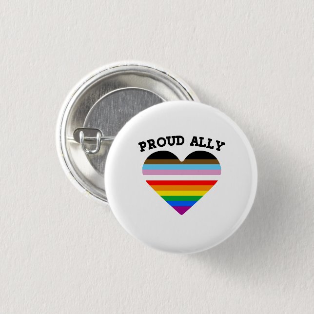 Proud Ally Progress Pride 1 Inch Round Button (Front & Back)