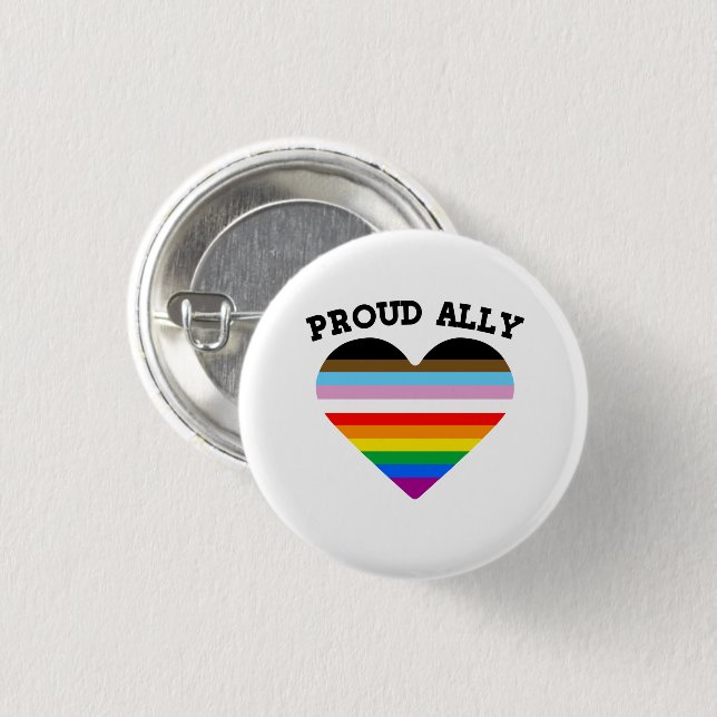 Proud Ally Progress Pride 1 Inch Round Button (Front & Back)
