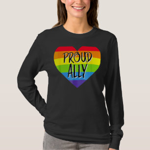 Proud Ally Rainbow Heart Gay Lgbt Pride Support T-Shirt