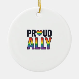Proud Ally Vintage Rainbow Heart T-Shirt Design_1 Ceramic Ornament