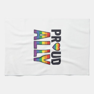 Proud Ally Vintage Rainbow Heart T-Shirt Design_1 Kitchen Towel