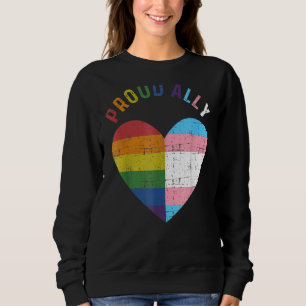 Proud Ally With Rainbow And Transgender Flag Heart Sweatshirt