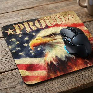Proud American. Bald Eagle and United States Flag Mouse Pad