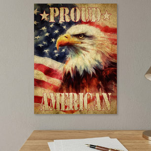 Proud American. Bald Eagle and United States Flag Poster