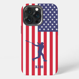 Proud American Baseball Batter Silhouette US Flag iPhone 13 Pro Case