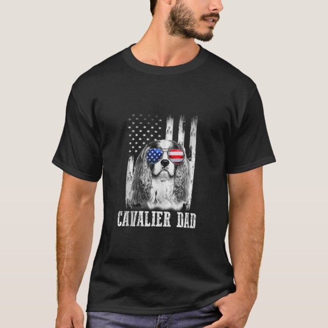Proud American Cavalier Flag Funny Dog Dad Mom Tan T-Shirt (Front)