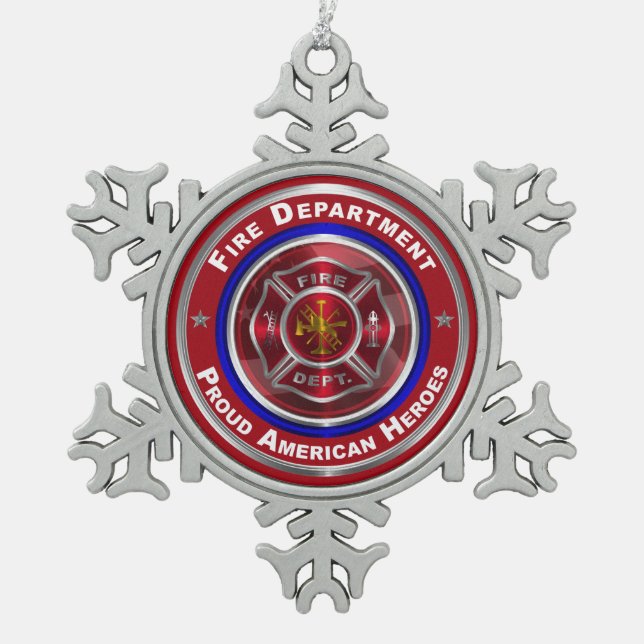 Proud American Firefighter Snowflake Pewter Christmas Ornament (Front)