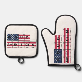 Proud American Flag USA 4th Of July Oven Mitt & Pot Holder Set