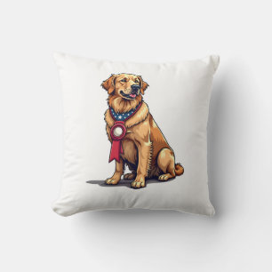 Proud American Golden Retriever Vintage Tee 4 Throw Pillow