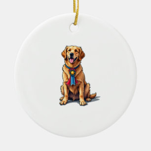 Proud American Golden Retriever Vintage Tee Ceramic Ornament