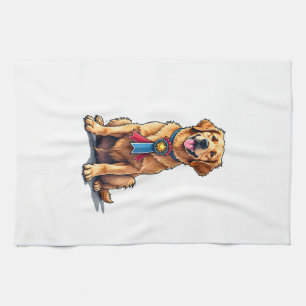 Proud American Golden Retriever Vintage Tee Kitchen Towel