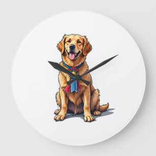 Proud American Golden Retriever Vintage Tee Large Clock
