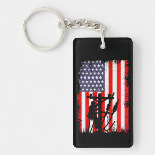 Proud American Lineman Patriotic Utility Worker Keychain