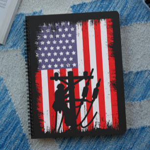 Proud American Lineman Patriotic Utility Worker Notebook