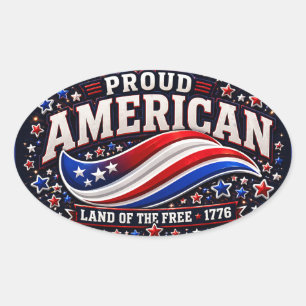 Proud American Patriotic Shirt – Land of the Free Oval Sticker