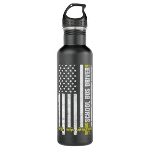 Proud American School Bus Driver Vintage USA Flag  710 Ml Water Bottle