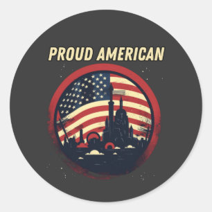Proud American, USA flag Classic Round Sticker