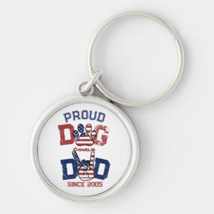 Proud American USA Pet Dog Dad Lover US Flag Keych Keychain