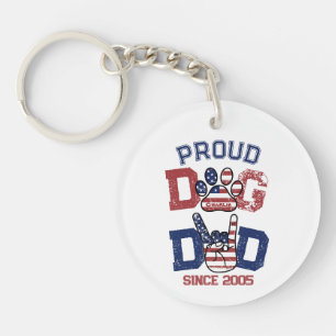 Proud American USA Pet Dog Dad Lover US Flag Keychain