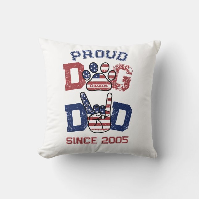 Proud American USA Pet Dog Dad Lover US Flag Throw Pillow (Front)