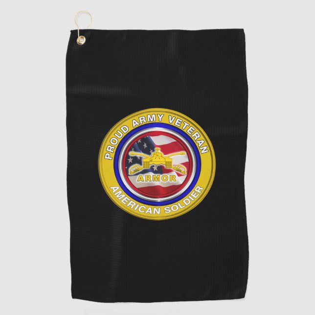 Proud Army Armor Veteran Golf Towel (Front)