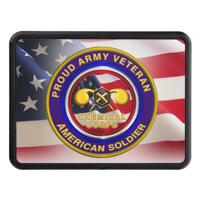 Proud Army Chemical Corps Veteran Keepsake Trailer Hitch Cover (Front)