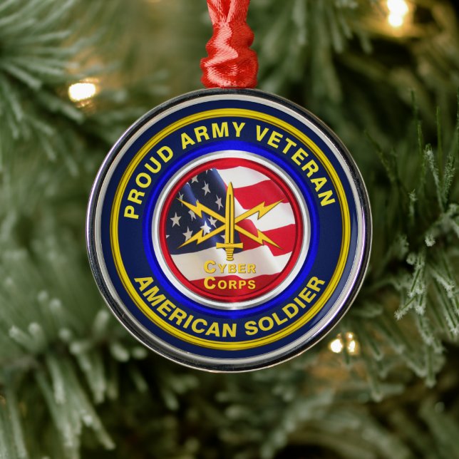 Proud Army Cyber Corps Veteran Keepsake Christmas Metal Ornament (Tree)