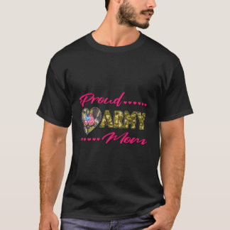 Proud Army Mom Camo Us Flag Dog Tags Military Moth T-Shirt