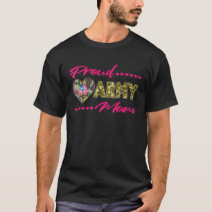 Proud Army Mom Camo US Flag Dog Tags Military Moth T-Shirt
