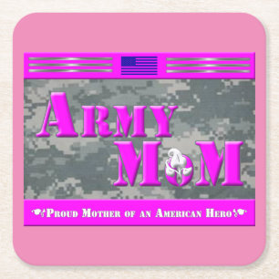 Proud Army Mom of a Soldier Square Paper Coaster