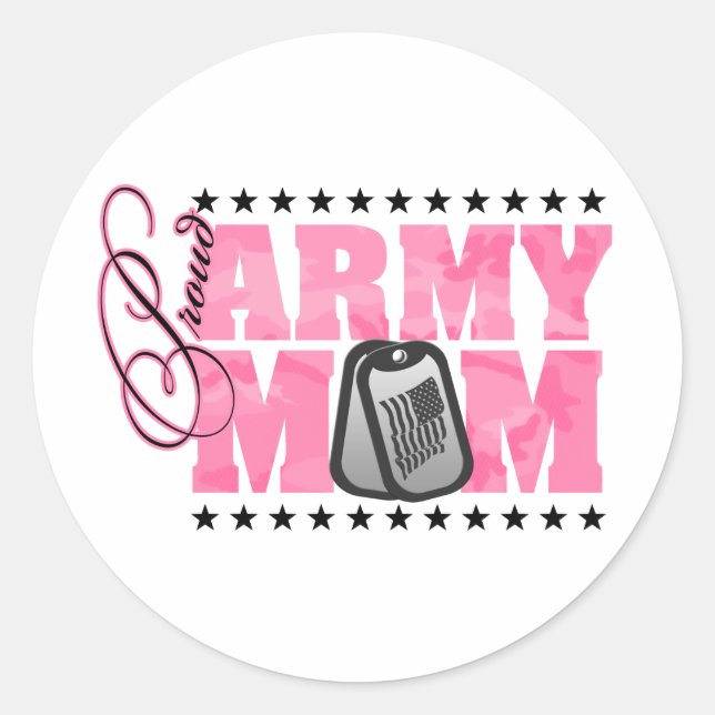Proud Army Mom Pink Camo Classic Round Sticker (Front)